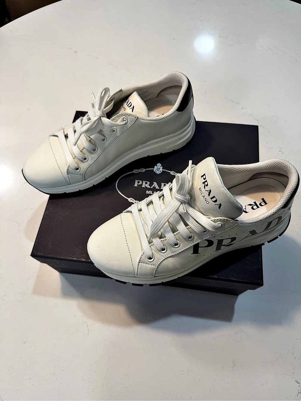 Prada America's Cup Leather and Fabric Sneakers White & Black EU 38.5 - Picture 4 of 11